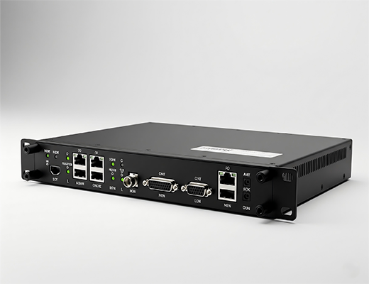 A studio shot of the industrial legacy system integration gateway, showing its various connectivity ports.