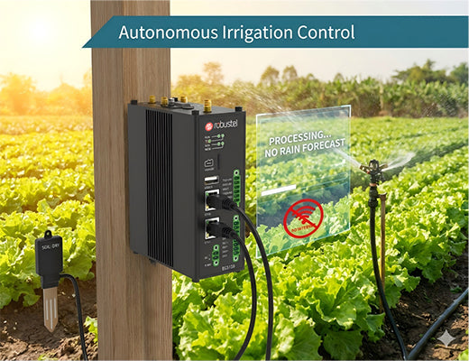 A logic flow diagram illustrating how an edge device automates irrigation based on local soil data and logic, independent of cloud connectivity.