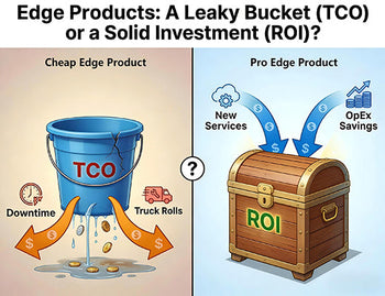 A graphic comparing a cheap edge product as a TCO 