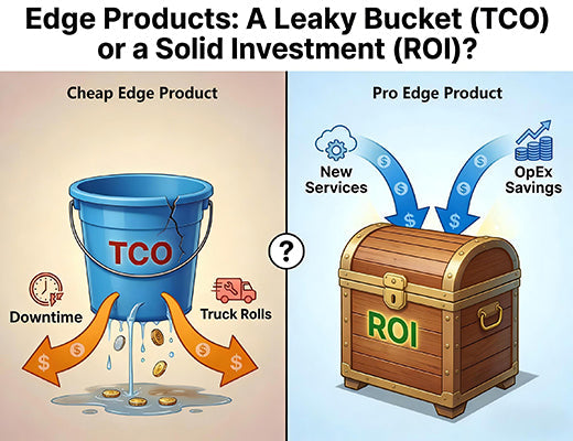 A graphic comparing a cheap edge product as a TCO 