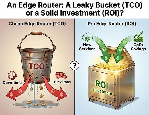 A graphic comparing a cheap edge router as a TCO 