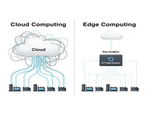 A diagram comparing cloud computing architecture with an edge computing architecture, showing how edge processes data locally.