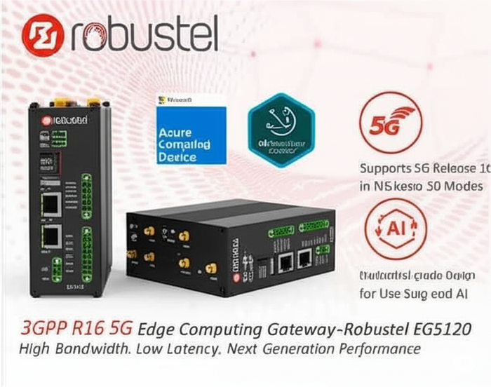 An infographic showing that the Robustel EG5120 industrial IoT edge gateway is qualified for AWS IoT Greengrass, connecting OT devices to the AWS cloud.