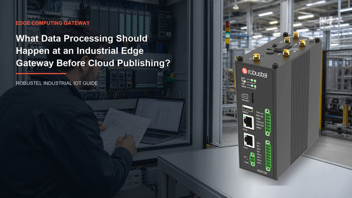 Industrial edge data pipeline showing validation normalization buffering and cloud publishing