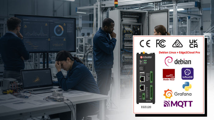 Industrial team reviewing problems in an IoT pilot with the Robustel IIoT Edge Starter Kit