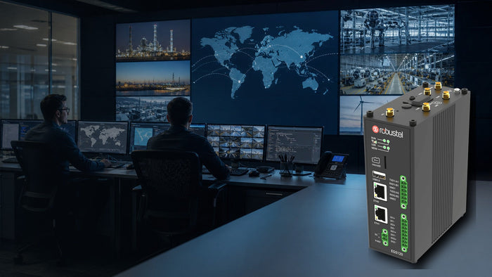 Operations center managing a global Robustel EG5120 industrial edge gateway fleet