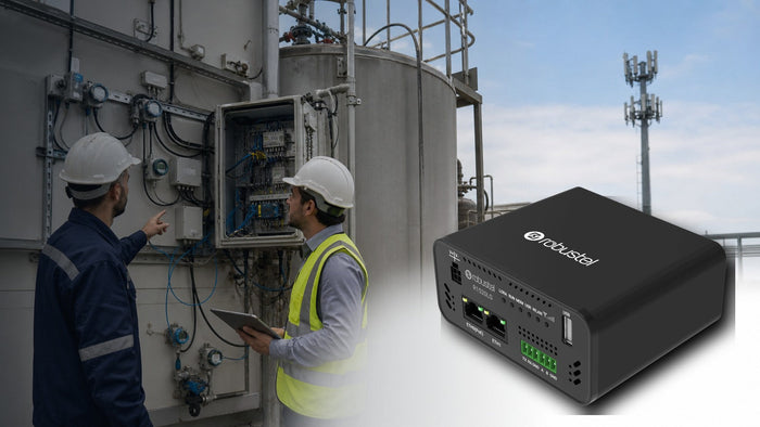 Engineers evaluating the official Robustel R1520LG at an industrial utility site