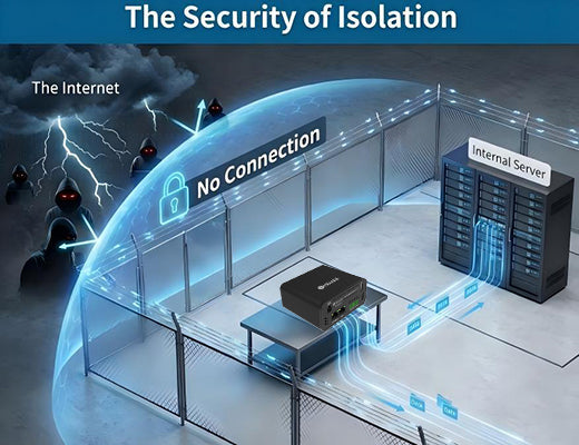 A conceptual illustration showing how an embedded LoRaWAN gateway creates a secure air gap, isolating sensitive industrial data from the public internet.