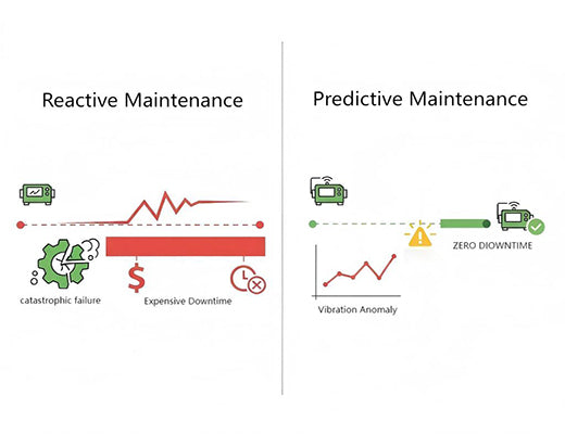 An infographic comparing the costly downtime of reactive maintenance to the proactive, downtime-avoiding model of predictive maintenance.