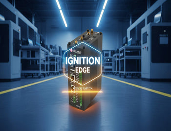 The Robustel EG5120, a powerful Ignition Edge Gateway, shown with the Ignition Edge software logo, representing their powerful IIoT partnership.