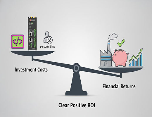 An infographic using a balance scale to show that the financial returns of an edge control system far outweigh the initial investment costs.