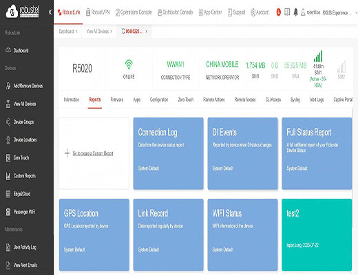 An example of generated RCMS reports showing a device's GPS location on a map and its recent connection log.
